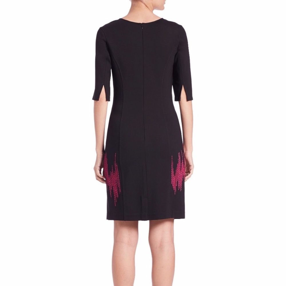 Josie Natori Black Ponte Dress Pink Waveform Graphic Sheath NWT 8 - Picture 7 of 11
